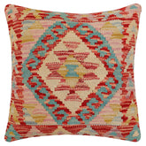 handmade Traditional Pillow Red Beige Hand-Woven SQUARE 100% WOOL Hand woven turkish pillow2' x 2'